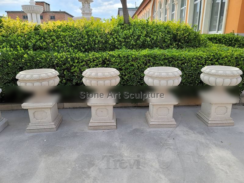 Small Size Beige Marble Flower Pots floral designs for Sale MOKK-843 detail image