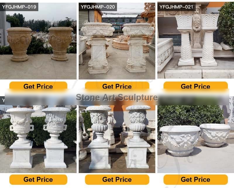 Small Size Beige Marble Flower Pots floral designs for Sale MOKK-843 detail image