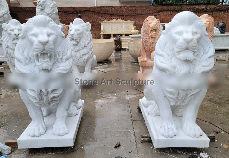 Outdoor Large Marble Lion Statues for Sale China Factory MOKK-862 detail image