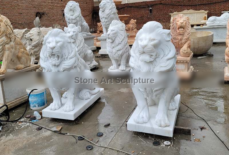 Outdoor Large Marble Lion Statues for Sale China Factory MOKK-862 detail image