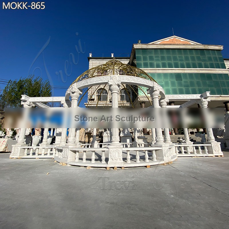 Large Garden Decoration White Marble Gazebo for Sale MOKK-865 detail image