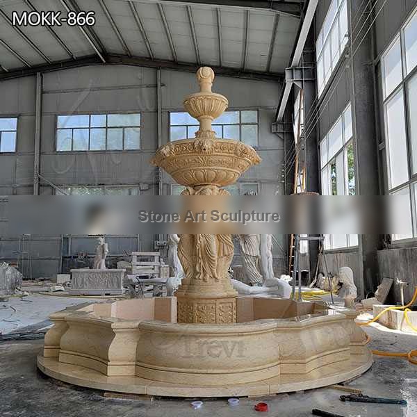 Outdoor Beige Marble Tiered Fountain Woman Sculpture Manufacturer MOKK-866