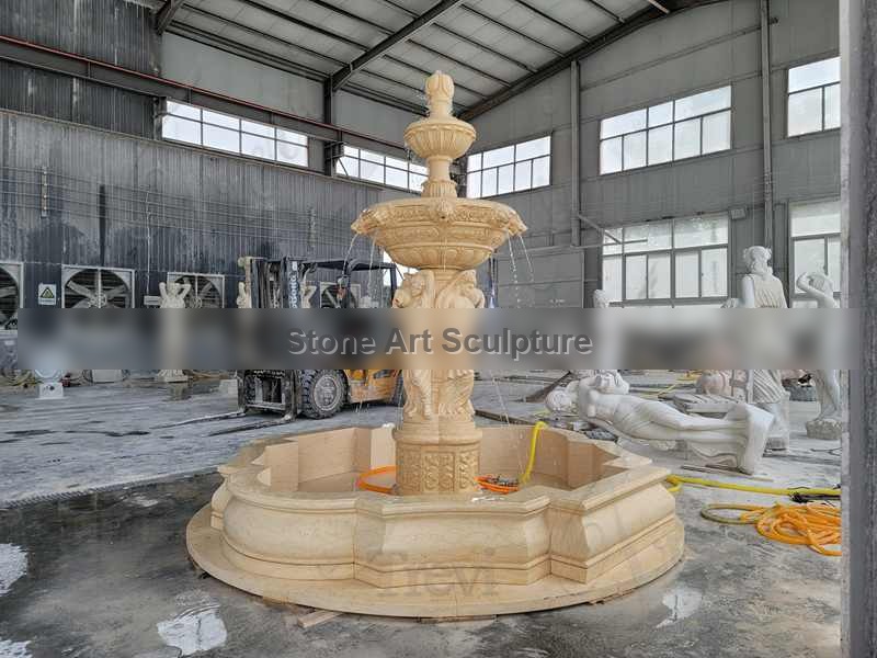 Outdoor Beige Marble Tiered Fountain Woman Sculpture Manufacturer MOKK-866 detail image