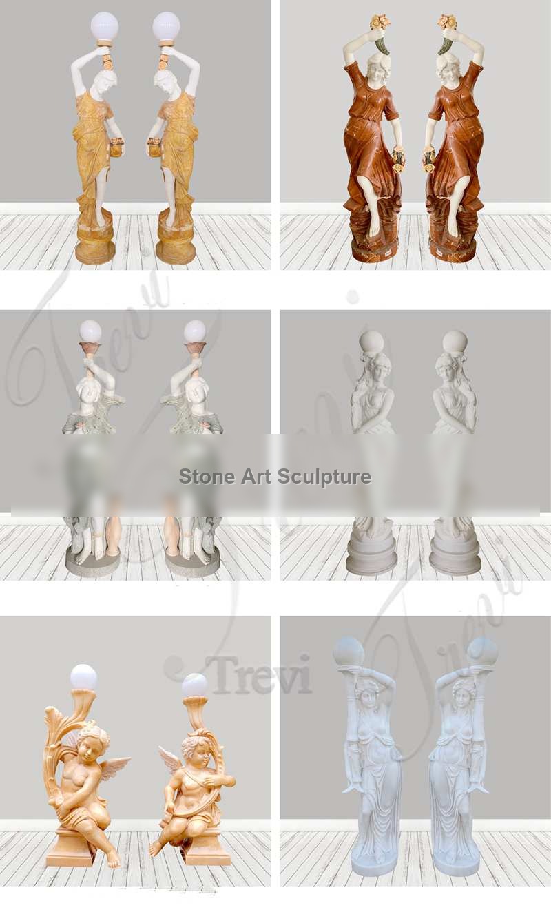Hand Carving Marble Lady Holding Antique Lamp Statue for Sale MOKK-867 detail image