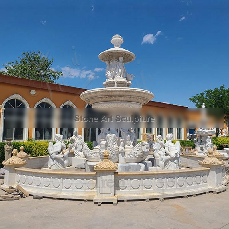 Palatial Large Marble Fountains Hand-Carved Garden Decor for Sale MOKK-882 detail image