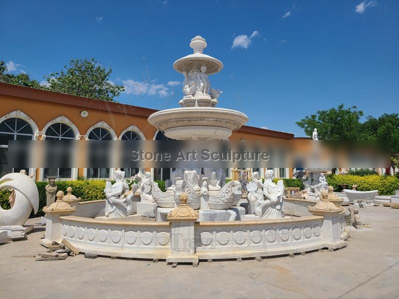 Palatial Large Marble Fountains Hand-Carved Garden Decor for Sale MOKK-882 detail image