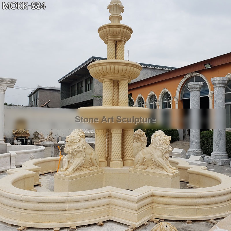 Large Beige Marble Lion Pool Fountain for Sale MOKK-884 detail image