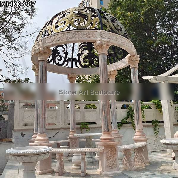 Classical Beige Marble Gazebo with Metal Hat for Sale MOKK-887 detail image