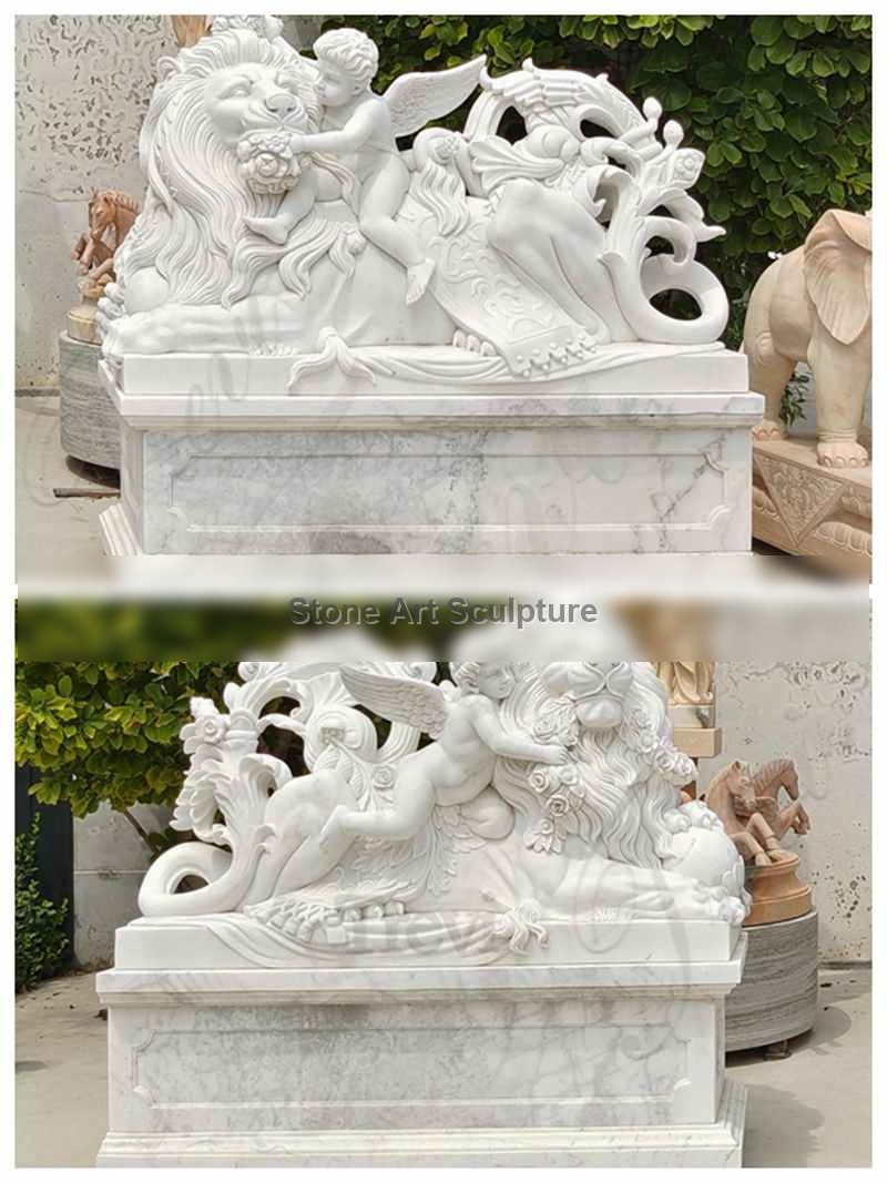 Garden Marble Lion Statues Art Decor for Sale MOKK-891 detail image