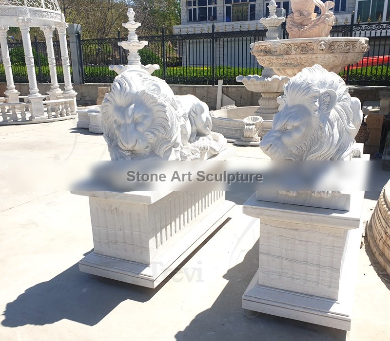 Garden Marble Lion Statues Art Decor for Sale MOKK-891 detail image