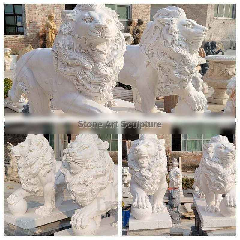 Marble Lion Statues for Front Porch Outdoor Garden Decor MOKK-899 detail image