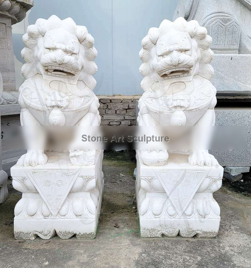 Large Standing Marble Lion Statues Outdoor Foo Dog Decor Suppliers MOKK-900 detail image