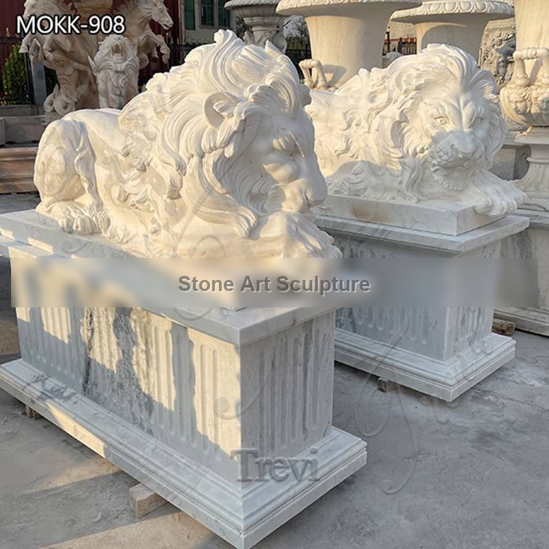 Marble Lion Statues for Front Porch Outdoor Large Size Decor for Sale MOKK-908