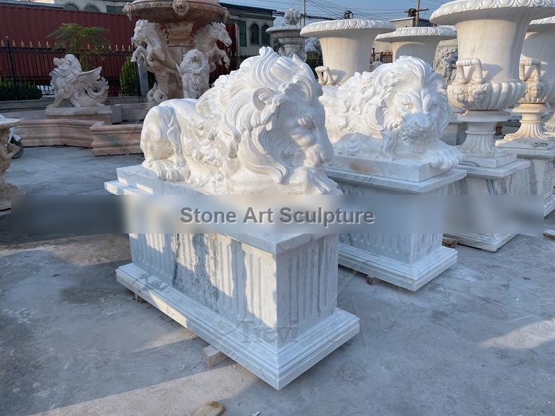 Marble Lion Statues for Front Porch Outdoor Large Size Decor for Sale MOKK-908 detail image