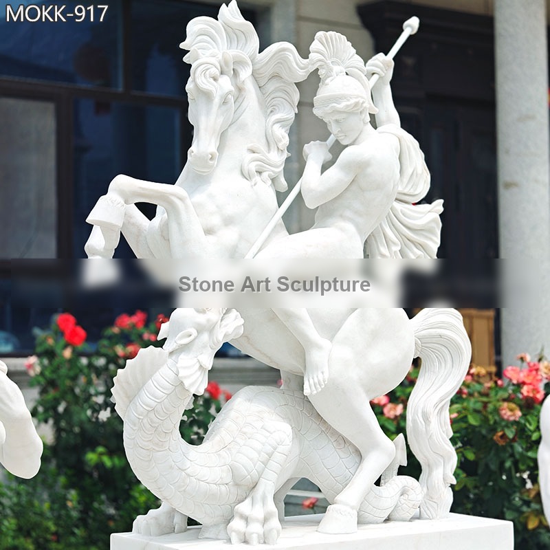 Large Marble St George Slaying the Dragon Statue MOKK-917 detail image