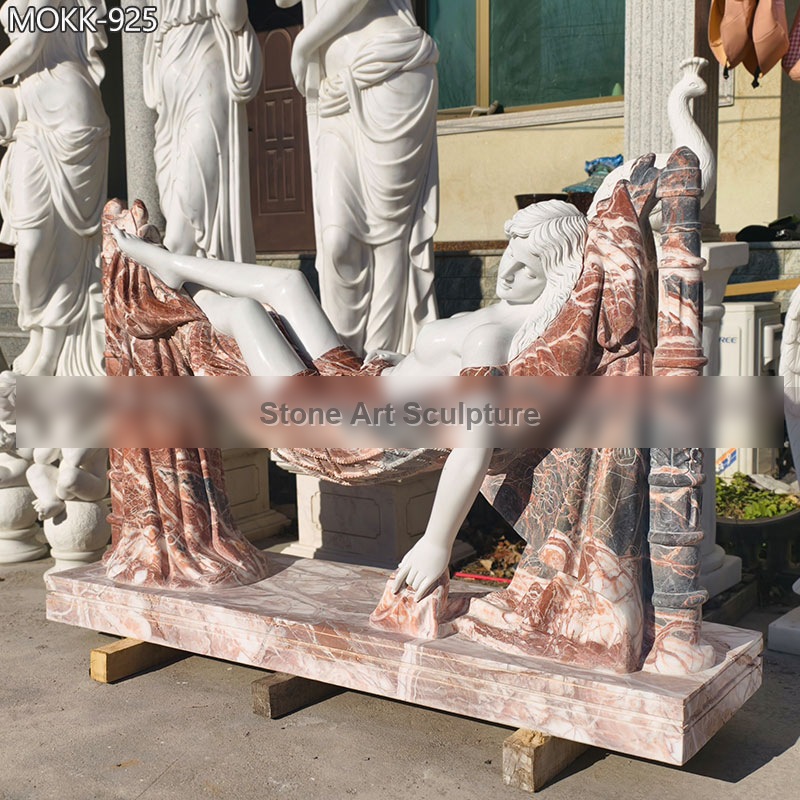Life Size Marble Sleeping Beauty Statue Lying in Hammock detail image