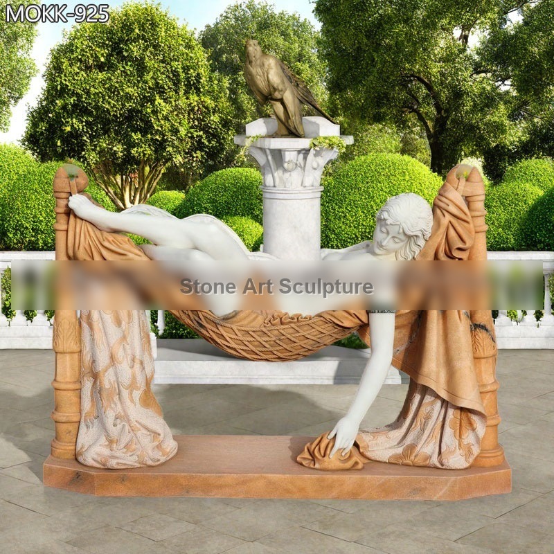 Life Size Marble Sleeping Beauty Statue Lying in Hammock