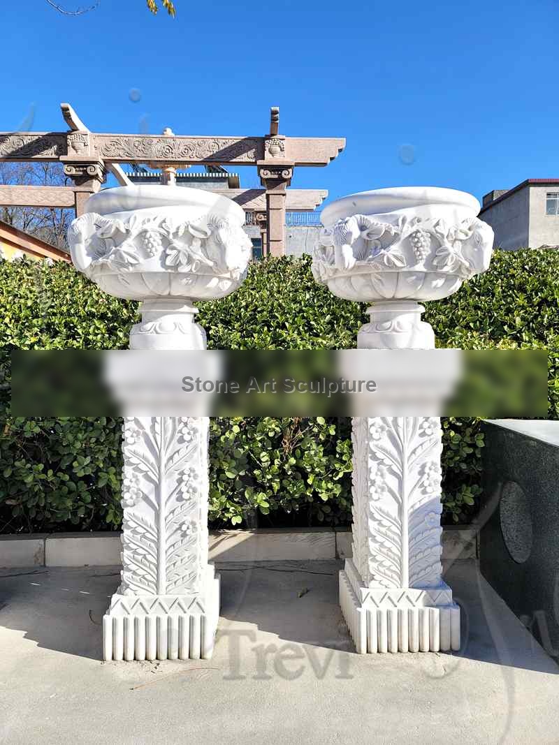 White Big Real Marble Pots for Plants Online MOKK-935 detail image