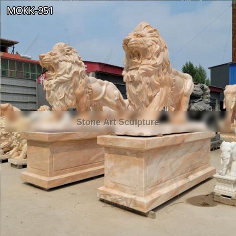 High Quality Natural Marble Lion Statue Garden Door Decor for Sale MOKK-951