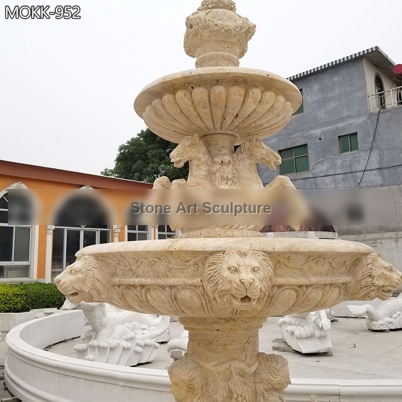 Tan Color Stone Marble Water Fountain Lady with Horse and Lion Head MOKK-952 detail image