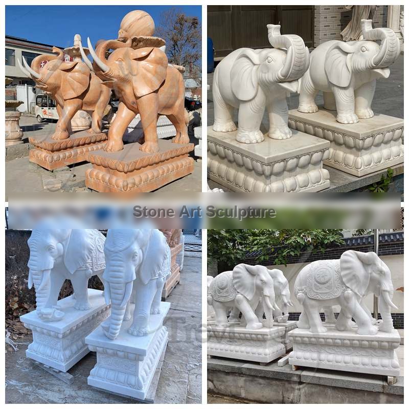 Large White Marble Elephant Statue Factory Supplier MOKK-953 detail image