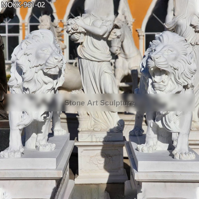 Large Sitting Marble Lions in Front of House for Sale Cheap Supplier MOKK-961 detail image