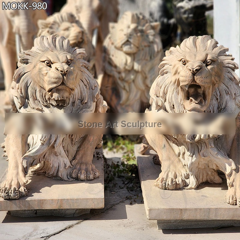 Marble Statue Meaning of Lions at Entrance Outside House for Sale MOKK-980 detail image