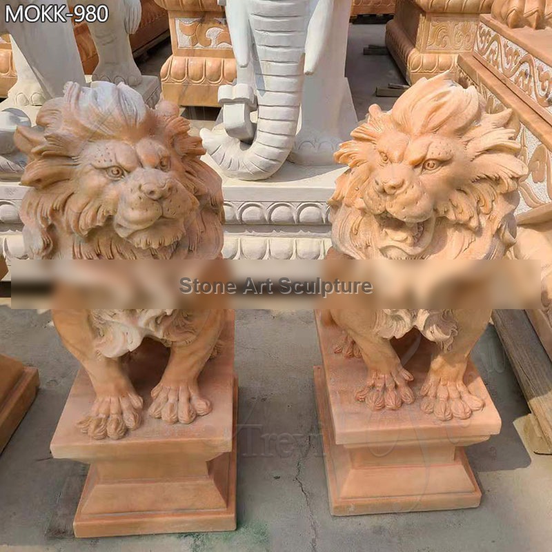 Marble Statue Meaning of Lions at Entrance Outside House for Sale MOKK-980 detail image