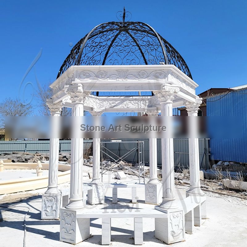 Marble Outdoor Gazebo Wedding Ceremony Flower Garden Decoration for Sale MOKK-981 detail image