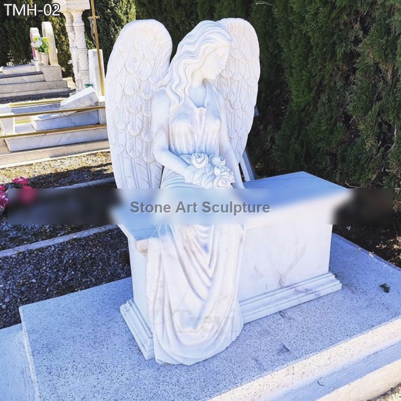 White Marble Sitting Angel Monument Headstone for Sale