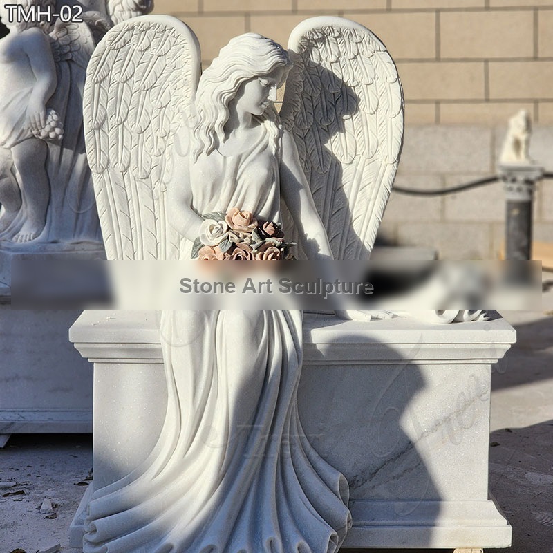 White Marble Sitting Angel Monument Headstone for Sale detail image