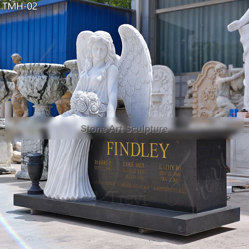 White Marble Sitting Angel Monument Headstone for Sale detail image