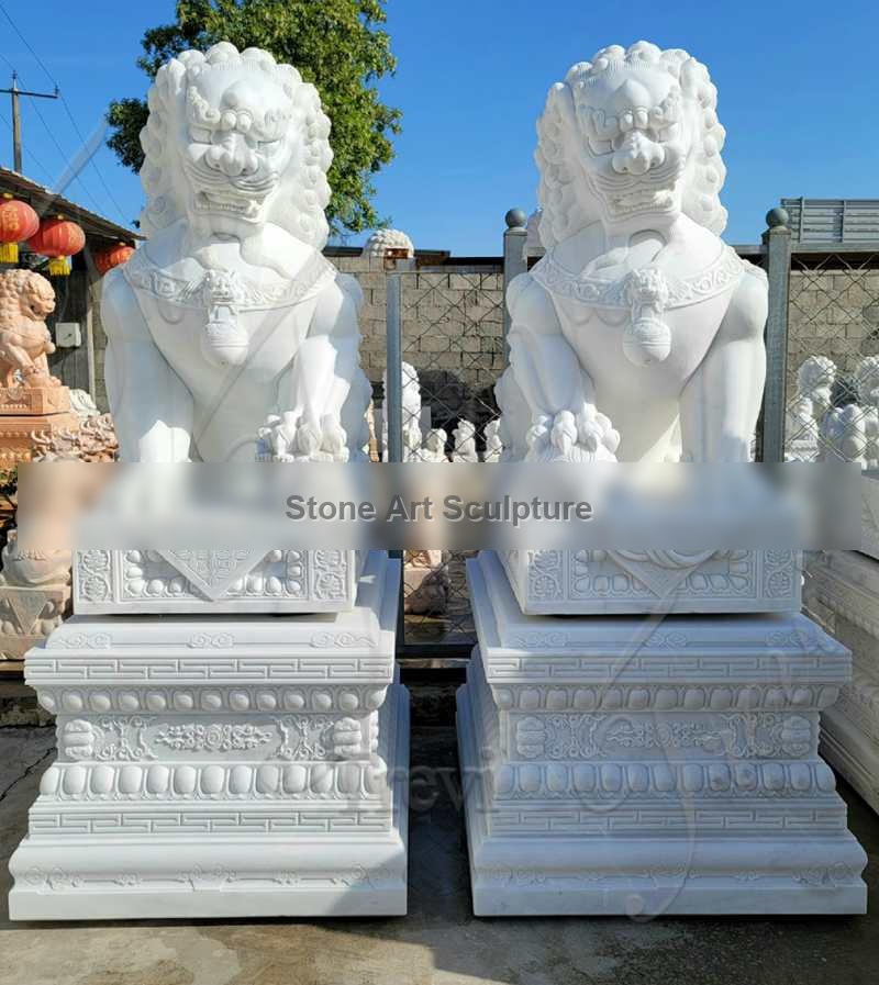 Life-size Marble Chinese Lion Statue Feng Shui Dog Supplier MOKK-989 detail image