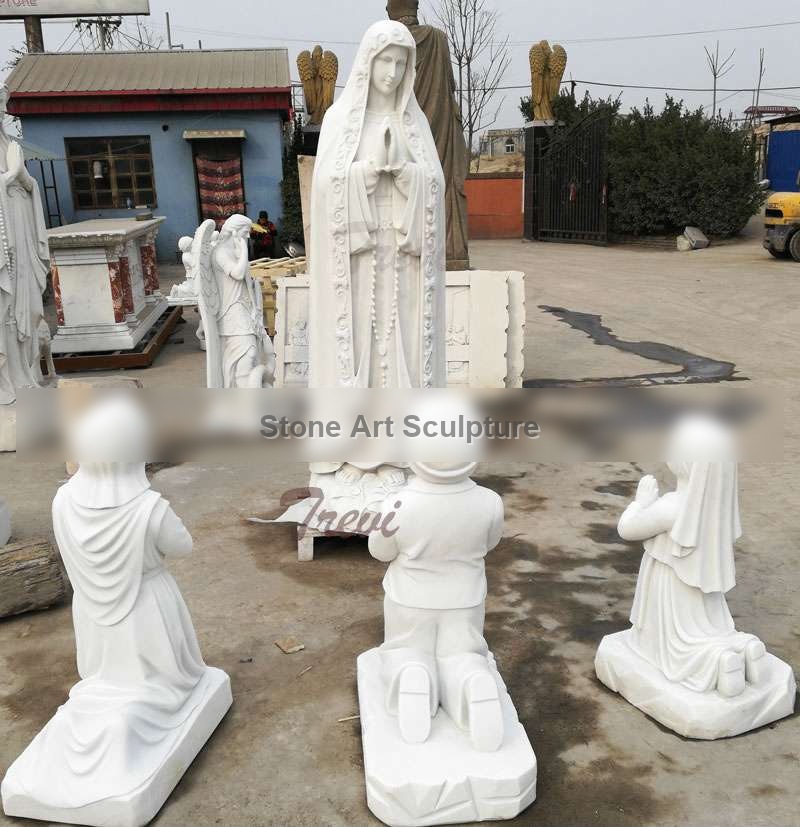Our lady of Fatima with Three Shepherd Catholic Saint Marble Garden Statues TCH-02 detail image