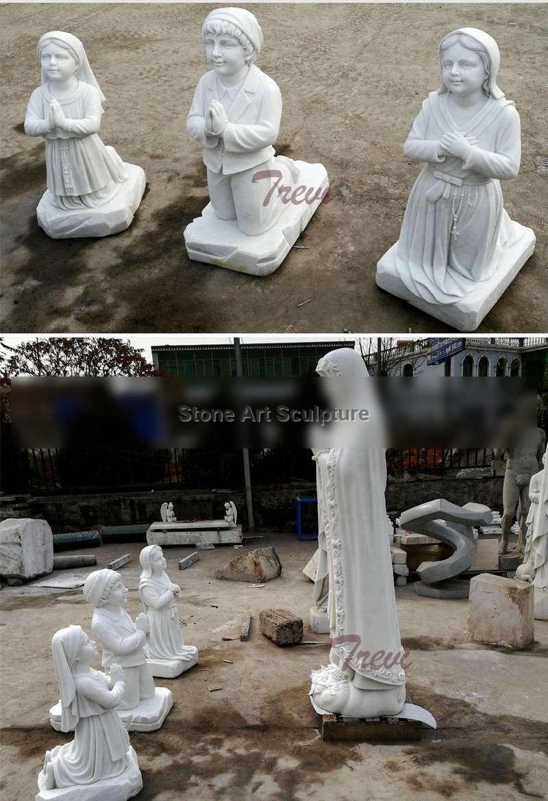 Our lady of Fatima with Three Shepherd Catholic Saint Marble Garden Statues TCH-02 detail image