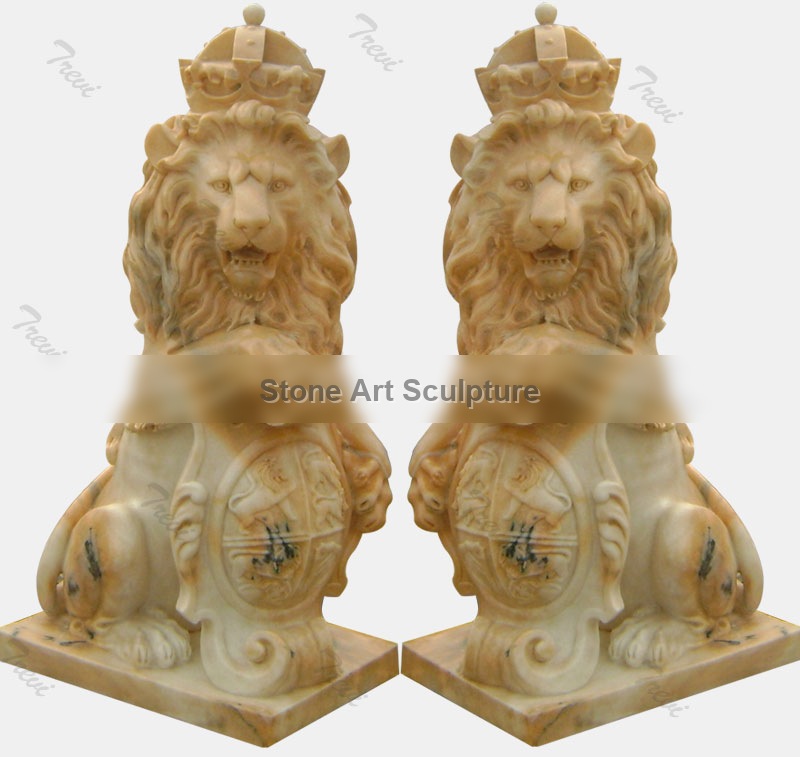 Outdoor crown lion king with shield statues a pair lying down for outside TMA-32 detail image