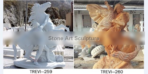Outdoor garden Italian marble horse statues with roman warrior sculptures for sale TMC-29 detail image