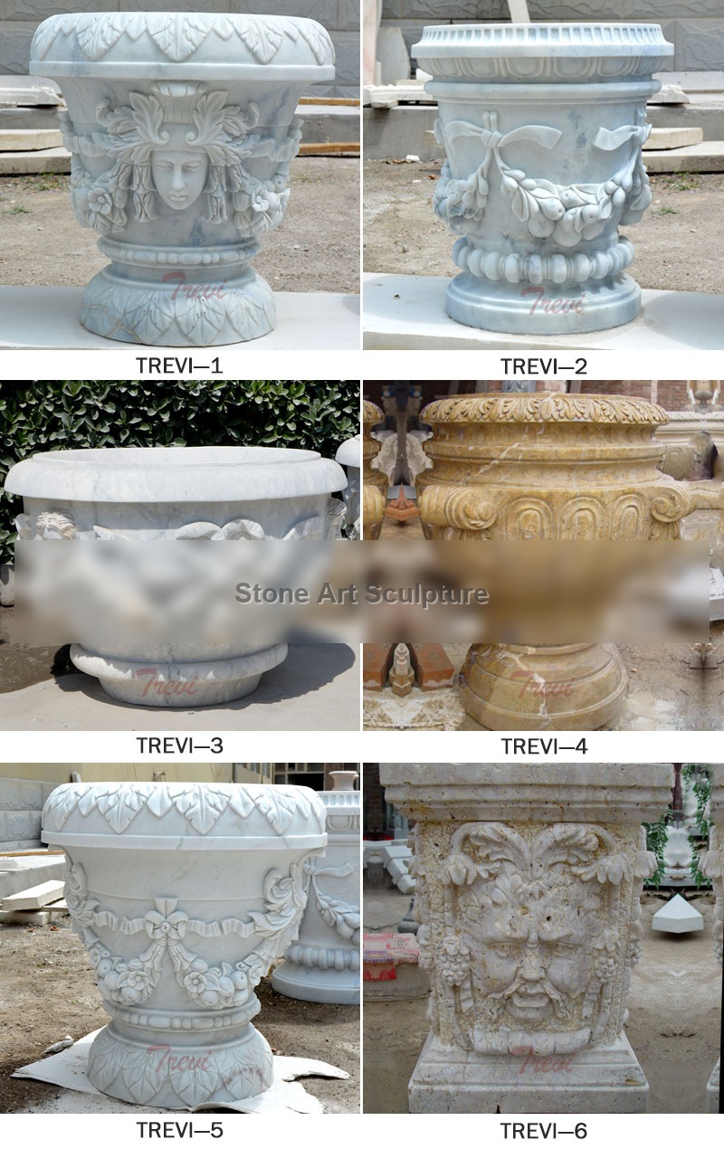 Outdoor garden white marble flower planter pots with woman face decor for sale TMP-016 detail image