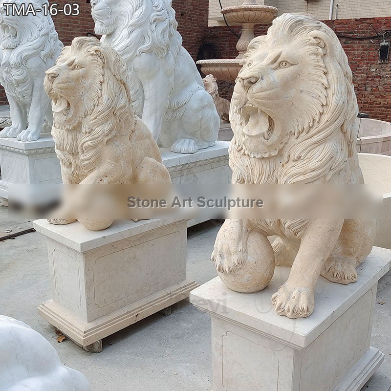 Outdoor Marble Sitting Roaring Lion Statues for Sale TMA-16