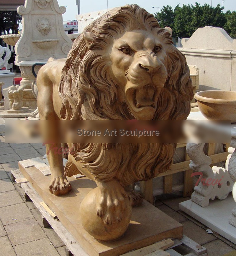 Outdoor Stone Garden Standing Lion Statue with Ball for Sale TMA-06 detail image