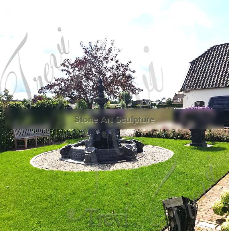 Outdoor Water Horse Statues Fountains Black Marble Art MOKK-05 detail image
