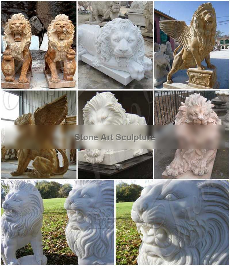 Pair of Life Size Stone Lion Statue With Shield for House TMA-29 detail image