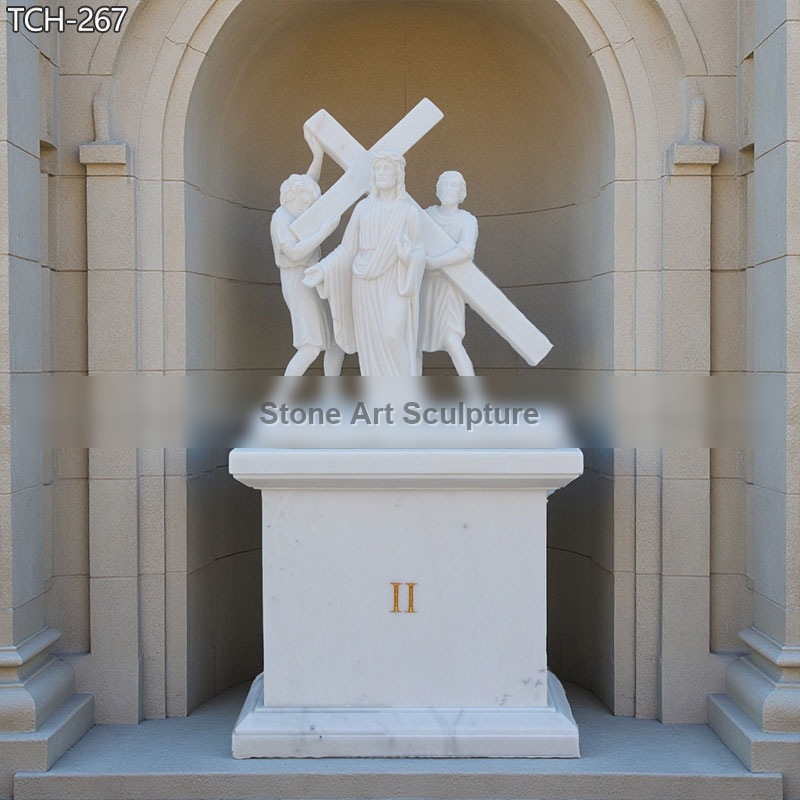 Station II | Jesus Takes Up His Cross Marble Statue detail image