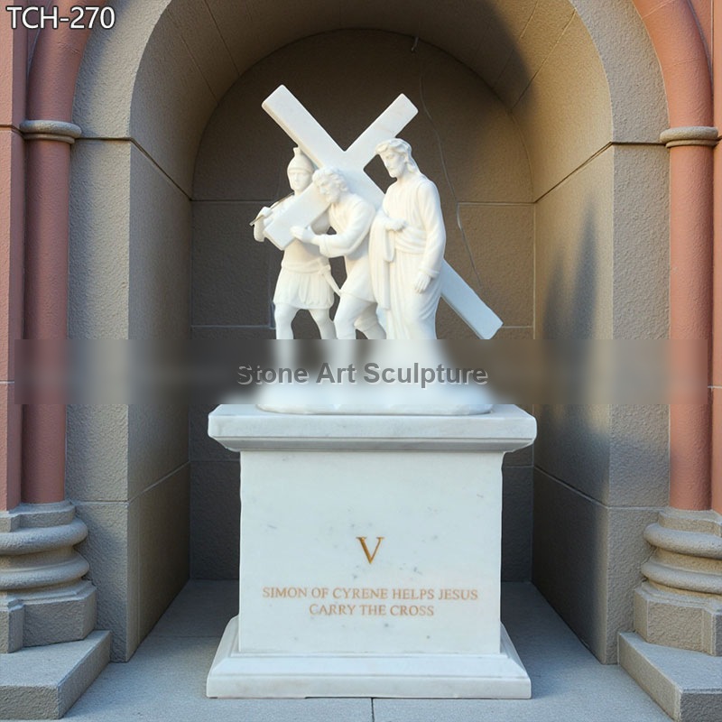 Station V | Simon Helps Jesus Carry His Cross Marble Statue