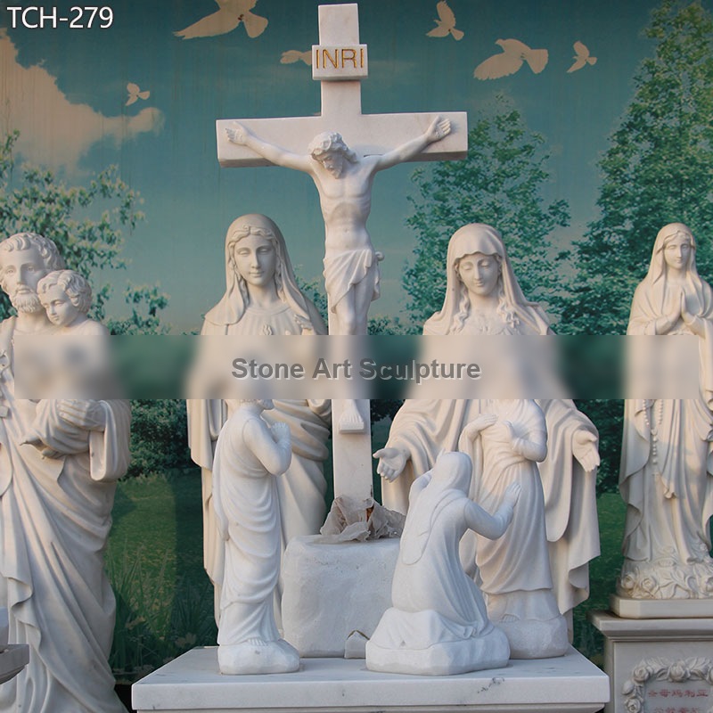 Station XII |Jesus Dies On The Cross Marble Statue detail image