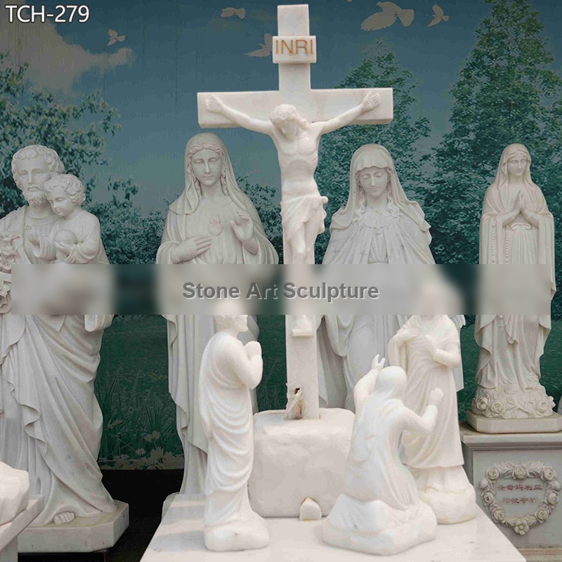 Station XII |Jesus Dies On The Cross Marble Statue detail image
