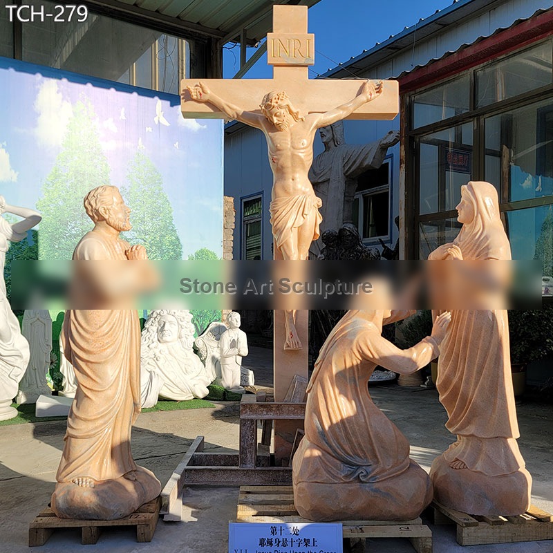 Station XII |Jesus Dies On The Cross Marble Statue detail image