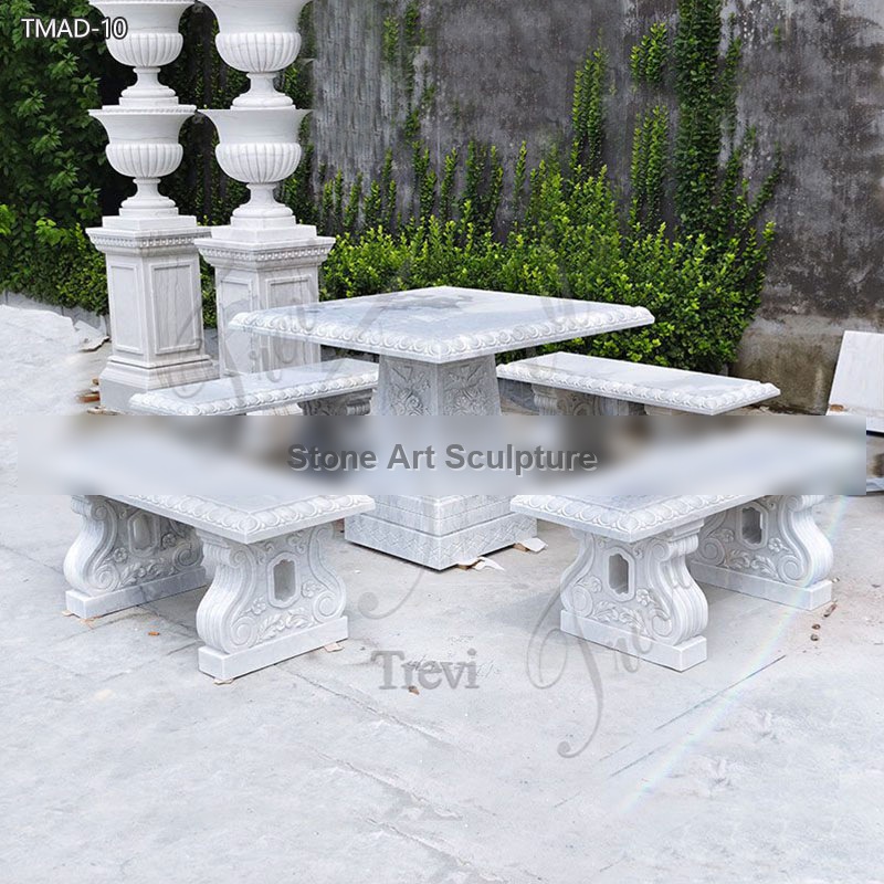 White Marble Table and Bench Outdoor Garden Decoration TAMD-10