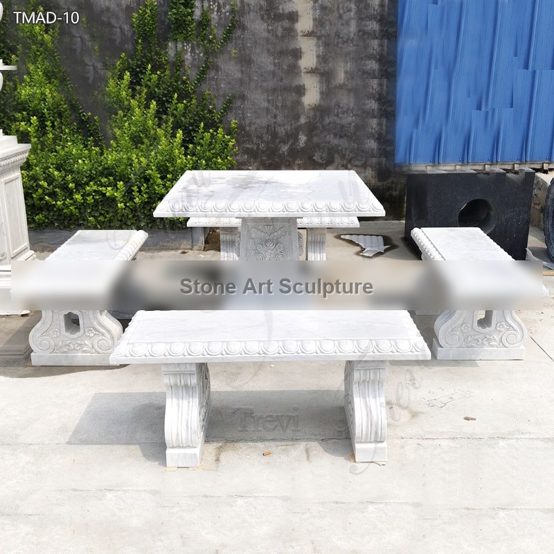 White Marble Table and Bench Outdoor Garden Decoration TAMD-10 detail image
