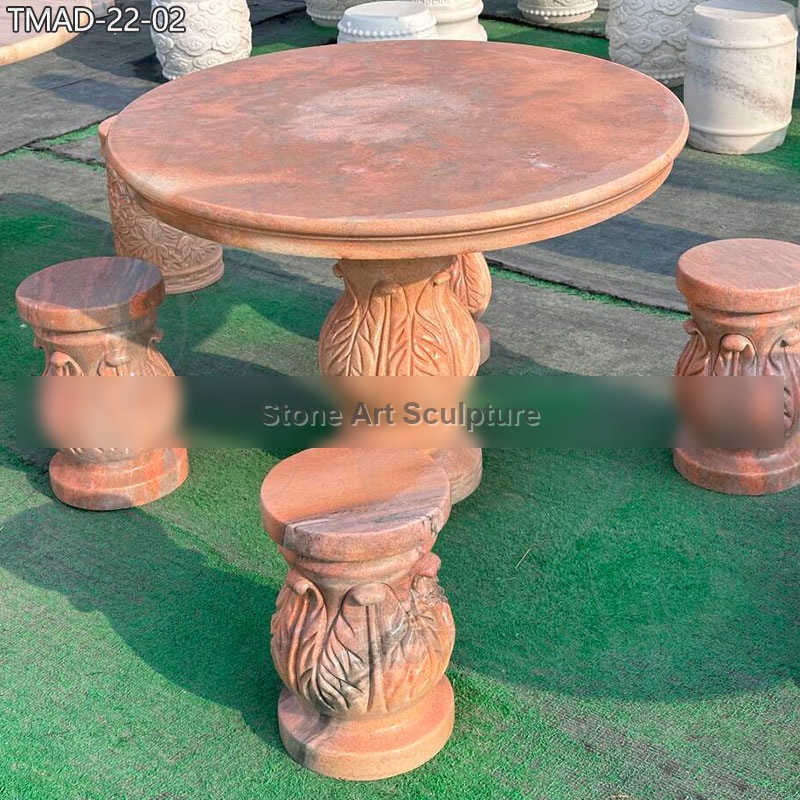 White Marble Outdoor Table with Benches Set for Garden detail image